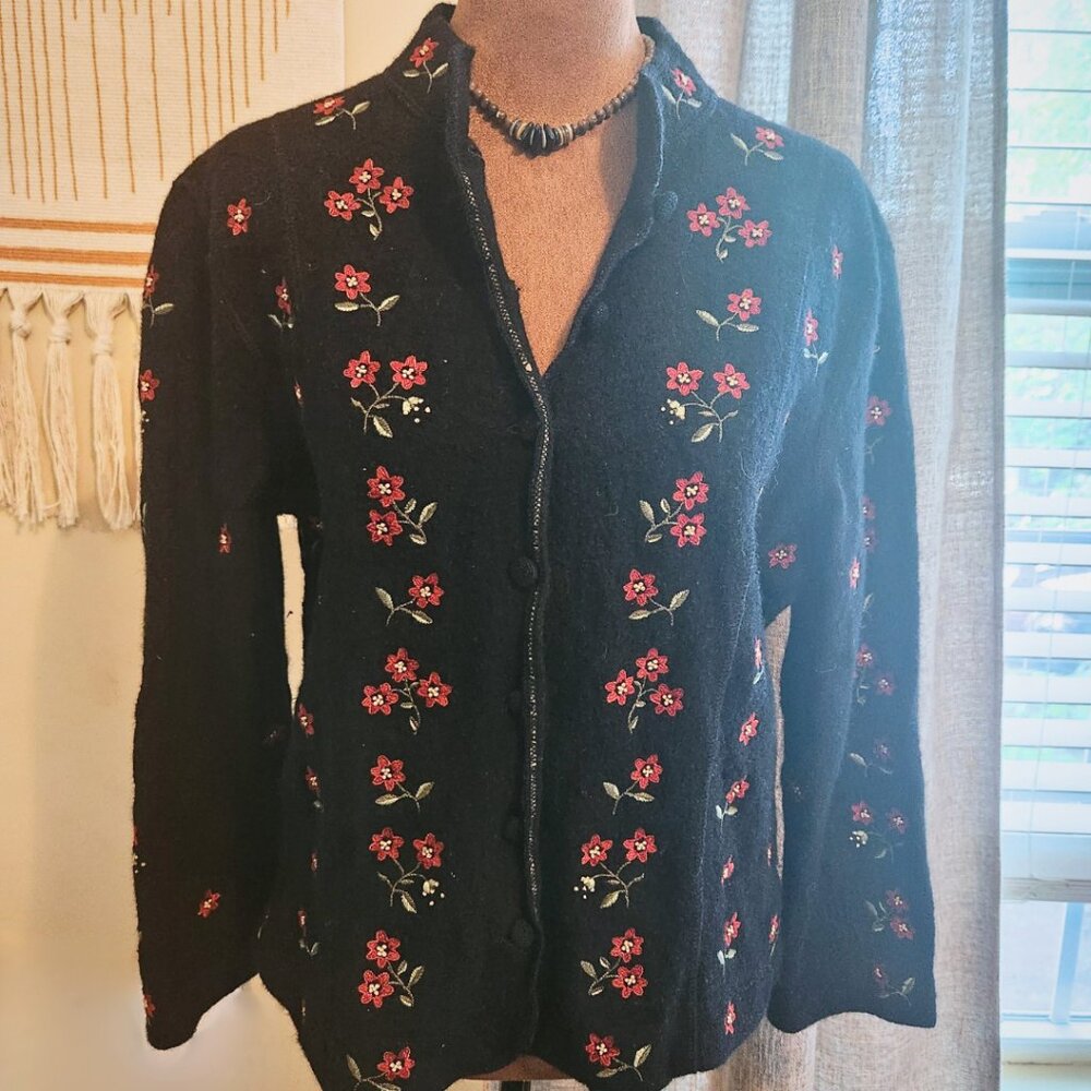 Talbots Black Floral Y2K Era 100% Wool Jacket | Whimsigoth & Fairycore | Size S
